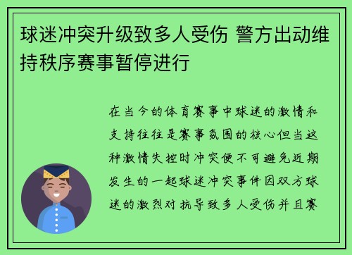 球迷冲突升级致多人受伤 警方出动维持秩序赛事暂停进行