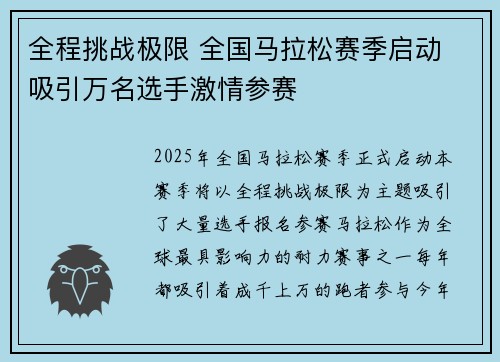 全程挑战极限 全国马拉松赛季启动 吸引万名选手激情参赛